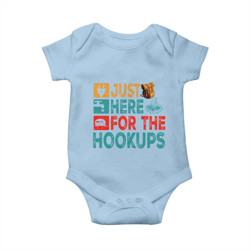 RV Camping Caravan Motorhome Baby Onesie Just Here For The Hookups TS14 Light Blue Print Your Wear