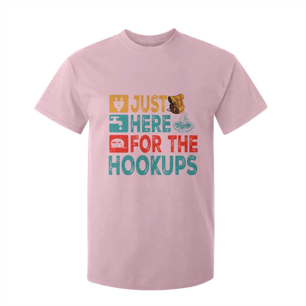 RV Camping Caravan Motorhome T Shirt For Kid Just Here For The Hookups TS14 Light Pink Print Your Wear