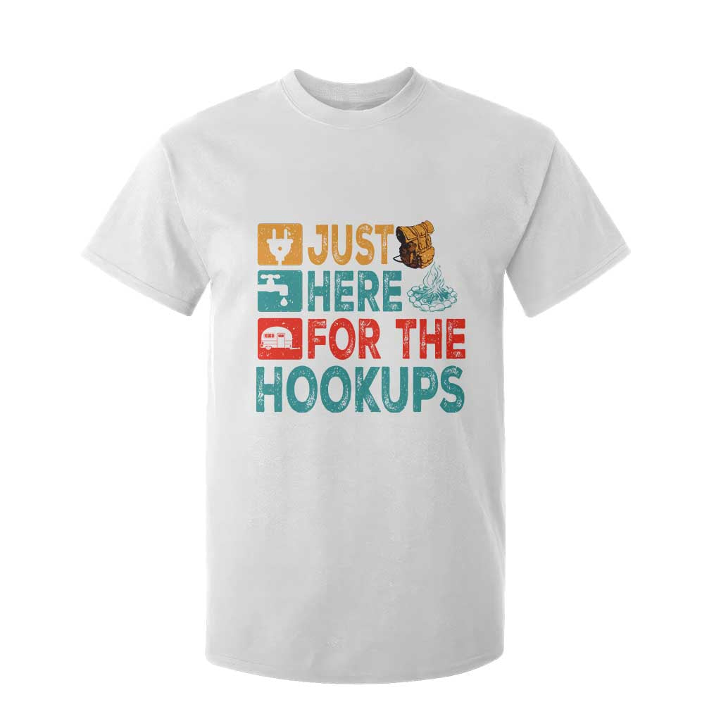 RV Camping Caravan Motorhome T Shirt For Kid Just Here For The Hookups TS14 White Print Your Wear