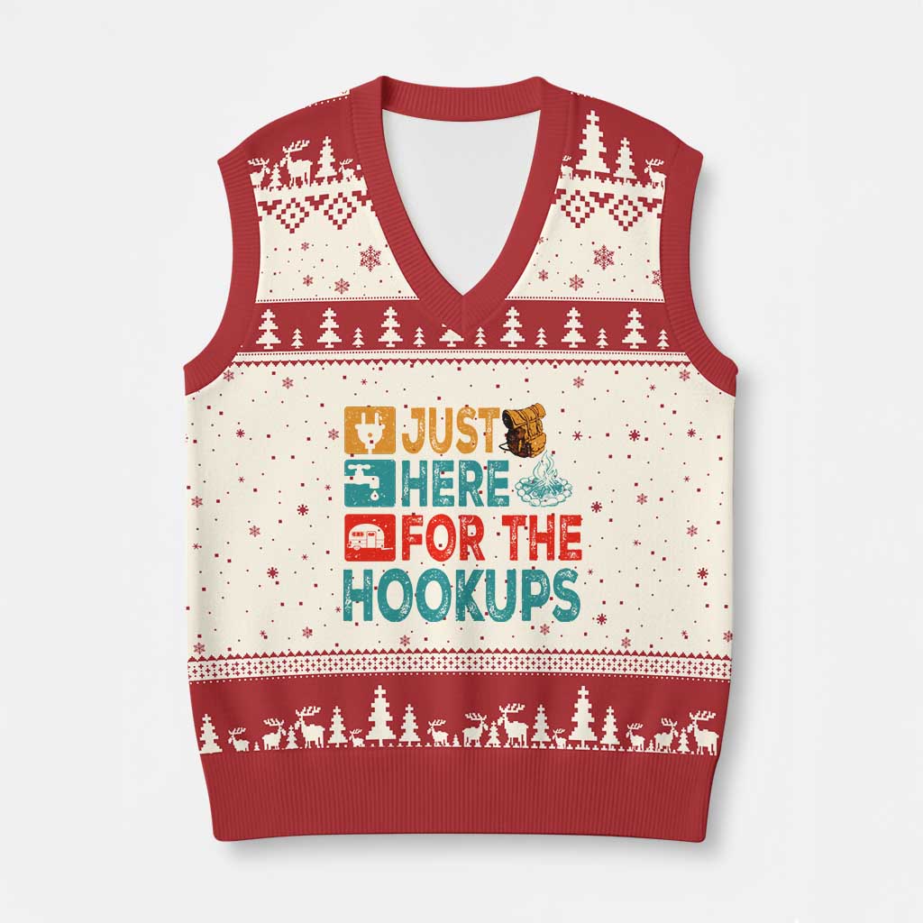 RV Camping Caravan Motorhome V-Neck Knit Sweater Vest Just Here For The Hookups TS14 Beige Red Print Your Wear