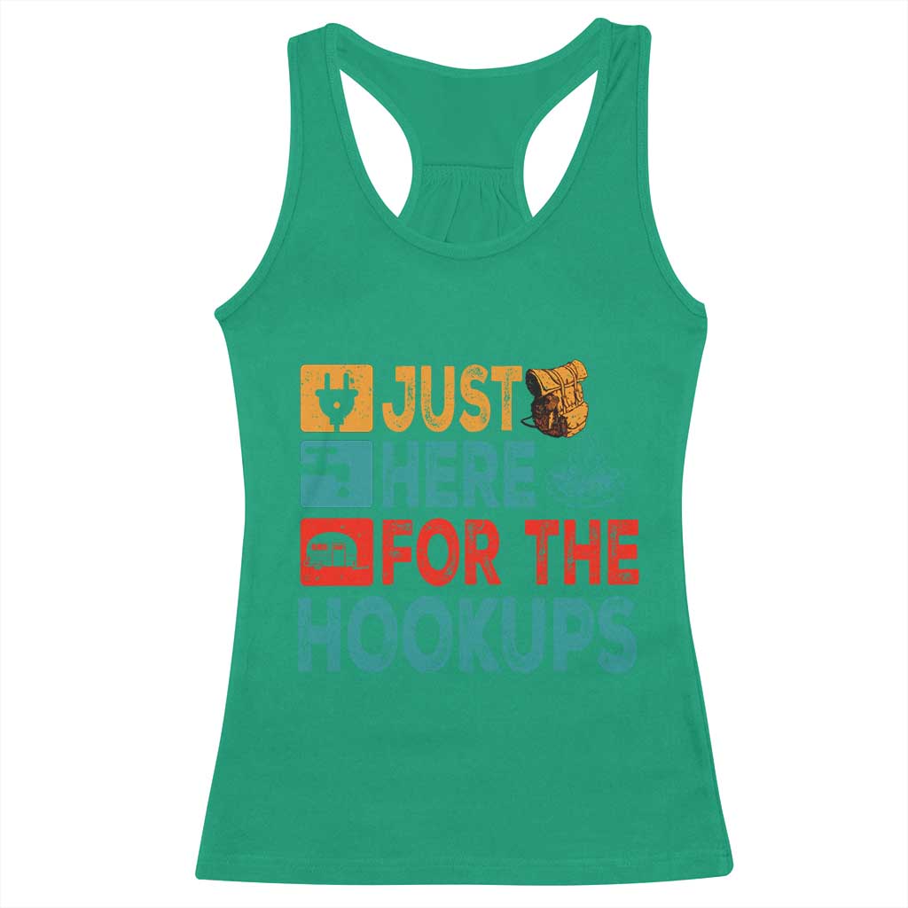 RV Camping Caravan Motorhome Racerback Tank Top Just Here For The Hookups TS14 Irish Green Print Your Wear