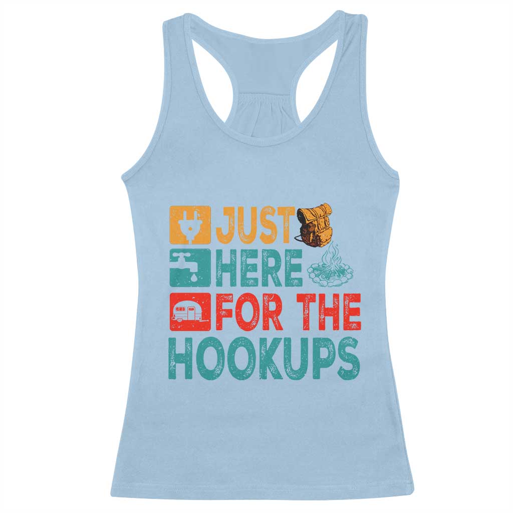 RV Camping Caravan Motorhome Racerback Tank Top Just Here For The Hookups TS14 Light Blue Print Your Wear