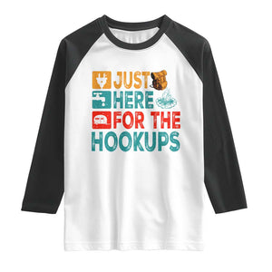RV Camping Caravan Motorhome Raglan Shirt Just Here For The Hookups TS14 White Black Print Your Wear