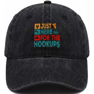 RV Camping Caravan Motorhome Washed Cotton Baseball Cap Just Here For The Hookups TS14 Washed Cap Universal Fit Black Print Your Wear