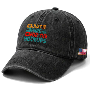 RV Camping Caravan Motorhome Washed Cotton Baseball Cap Just Here For The Hookups TS14 Print Your Wear
