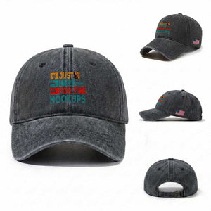 RV Camping Caravan Motorhome Washed Cotton Baseball Cap Just Here For The Hookups TS14 Washed Cap Universal Fit Dark Gray Print Your Wear
