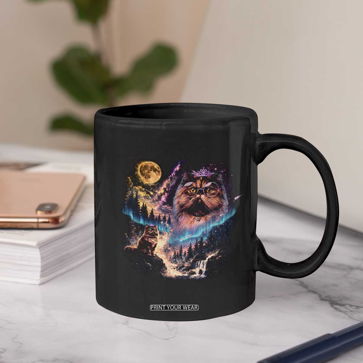 Princess Cat Howling at Moon 90's Nature Gift Coffee Mug