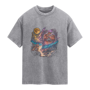 Princess Cat Howling at Moon 90's Nature Gift Washed Cotton T-Shirt