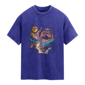 Princess Cat Howling at Moon 90's Nature Gift Washed Cotton T-Shirt