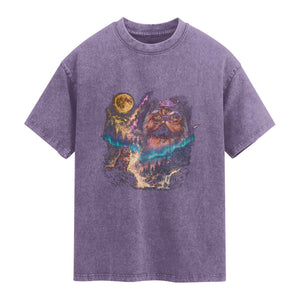 Princess Cat Howling at Moon 90's Nature Gift Washed Cotton T-Shirt