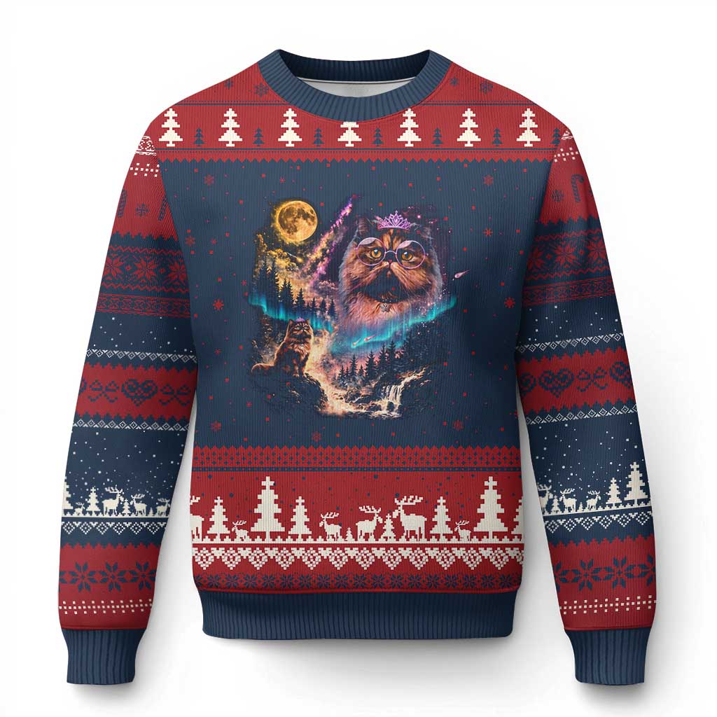 Princess Cat Howling at Moon 90's Nature Gift Ugly Christmas Sweater