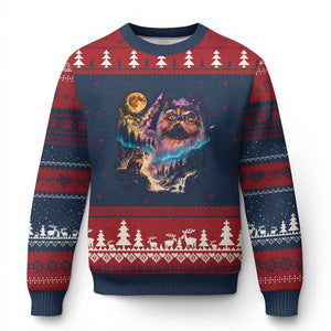 Princess Cat Howling at Moon 90's Nature Gift Ugly Christmas Sweater