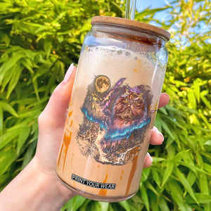 Princess Cat Howling at Moon 90's Nature Gift Glass Can