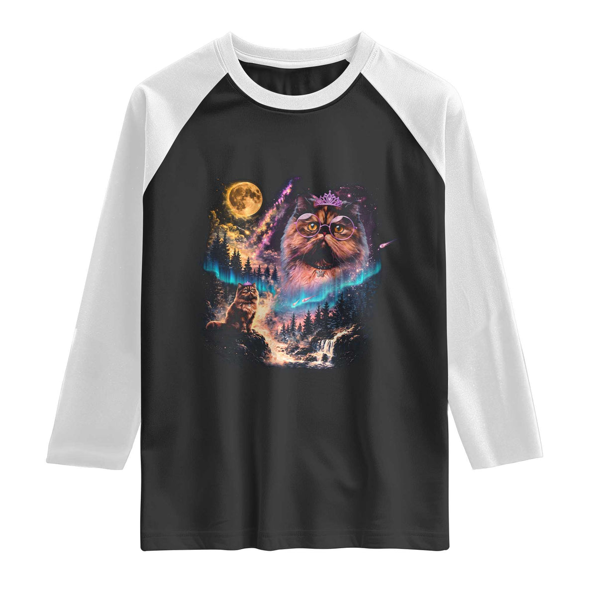 Princess Cat Howling at Moon 90's Nature Gift Raglan Shirt
