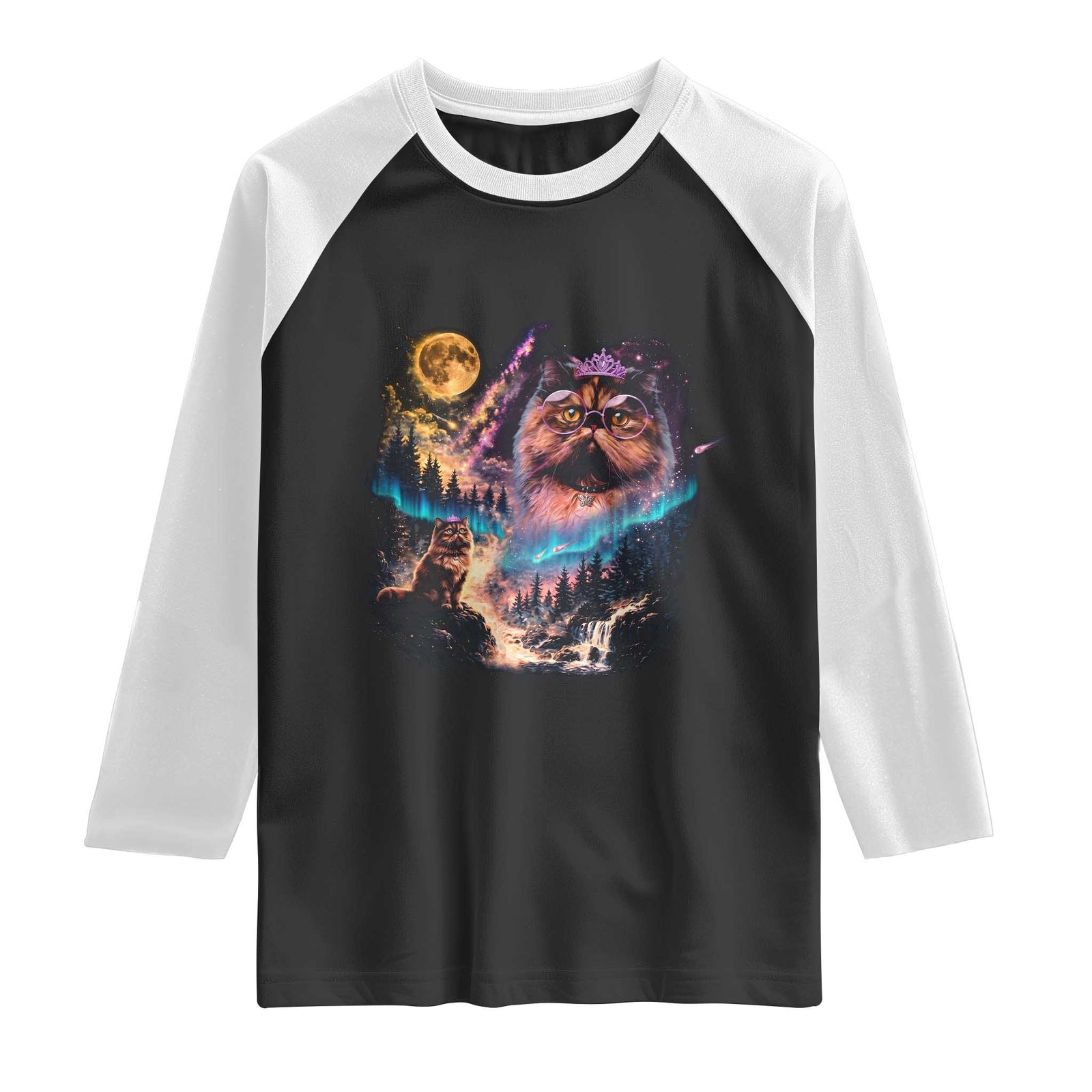 Princess Cat Howling at Moon 90's Nature Gift Raglan Shirt
