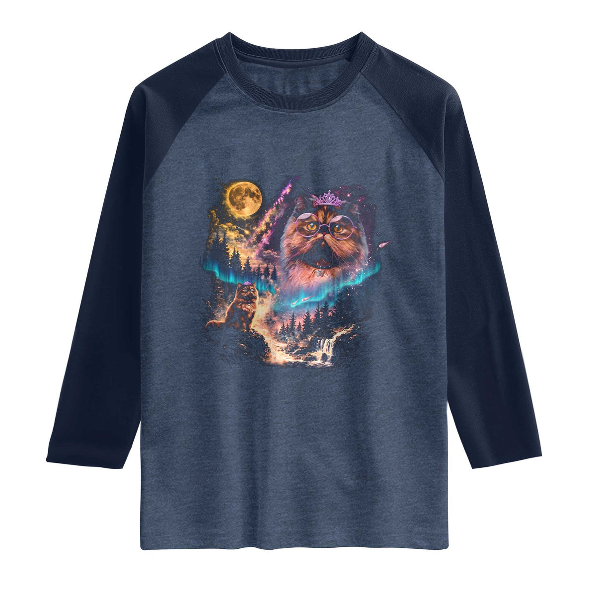 Princess Cat Howling at Moon 90's Nature Gift Raglan Shirt