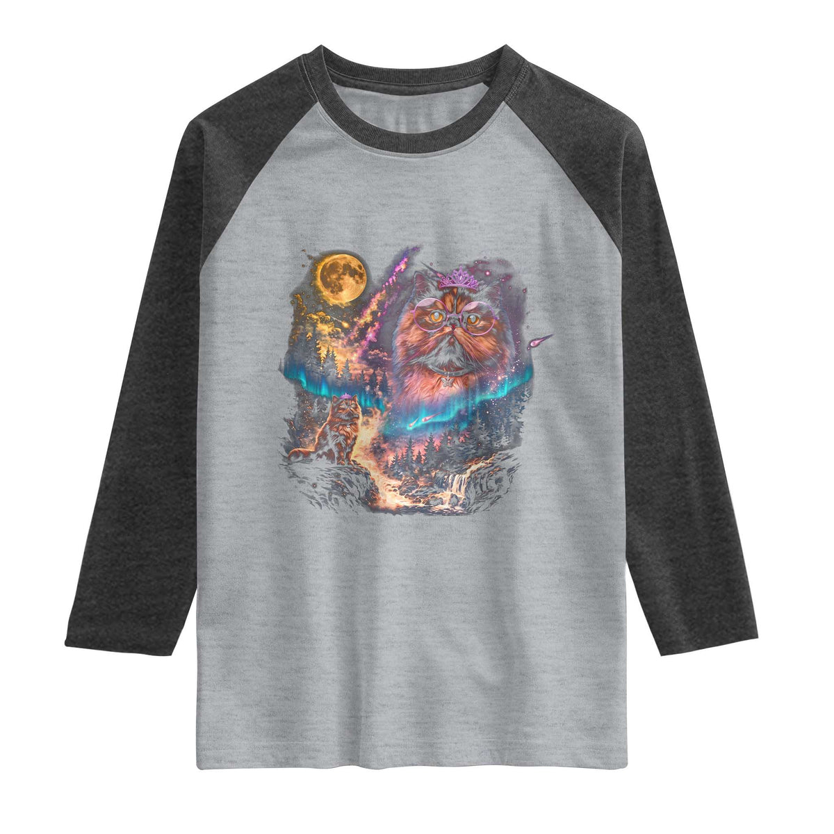 Princess Cat Howling at Moon 90's Nature Gift Raglan Shirt