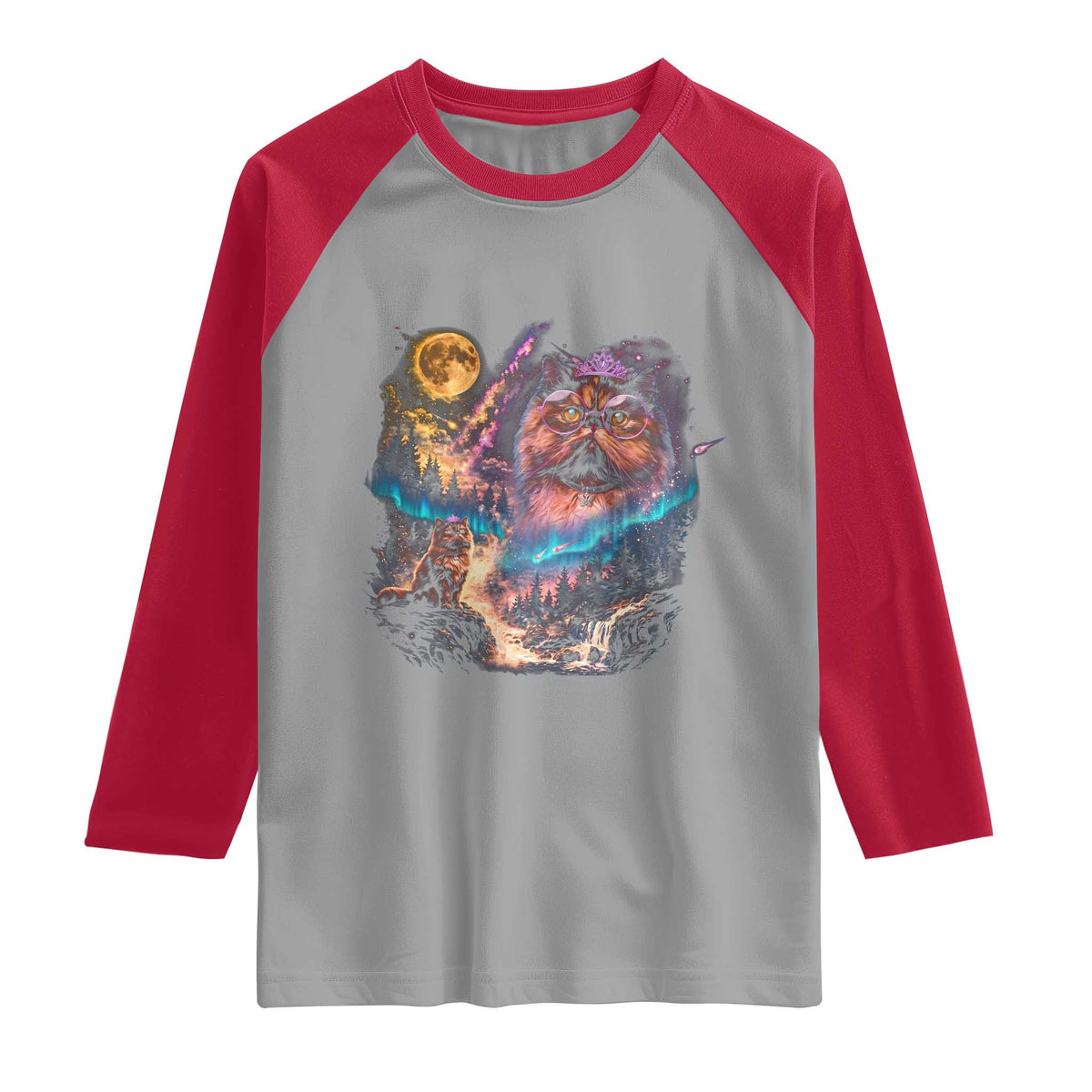 Princess Cat Howling at Moon 90's Nature Gift Raglan Shirt