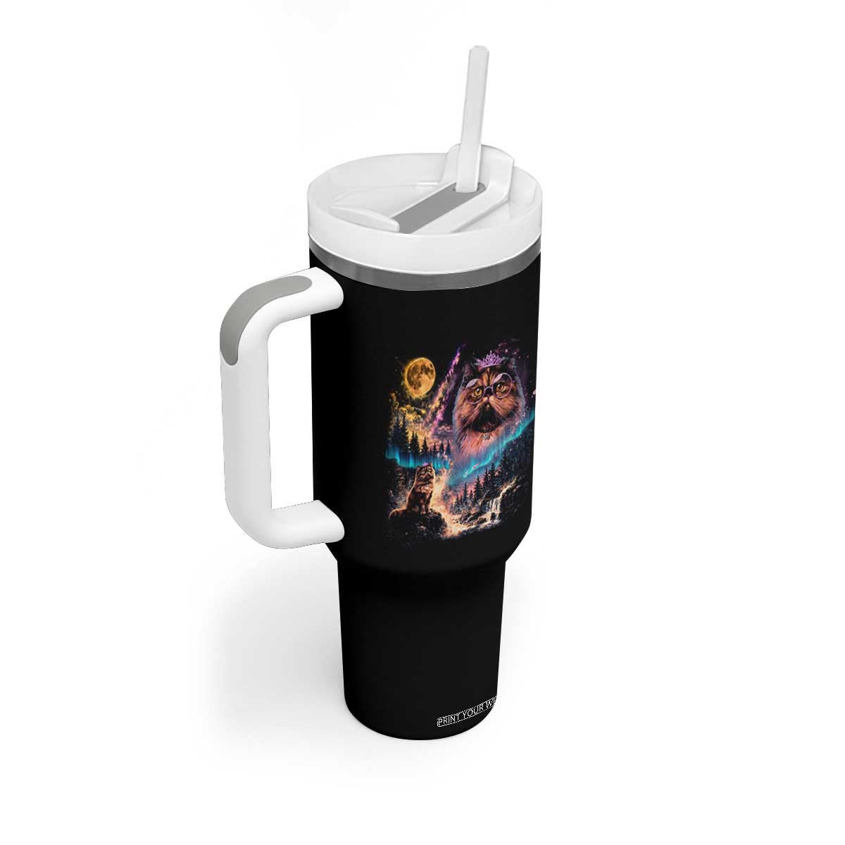 Princess Cat Howling at Moon 90's Nature Gift Tumbler With Handle