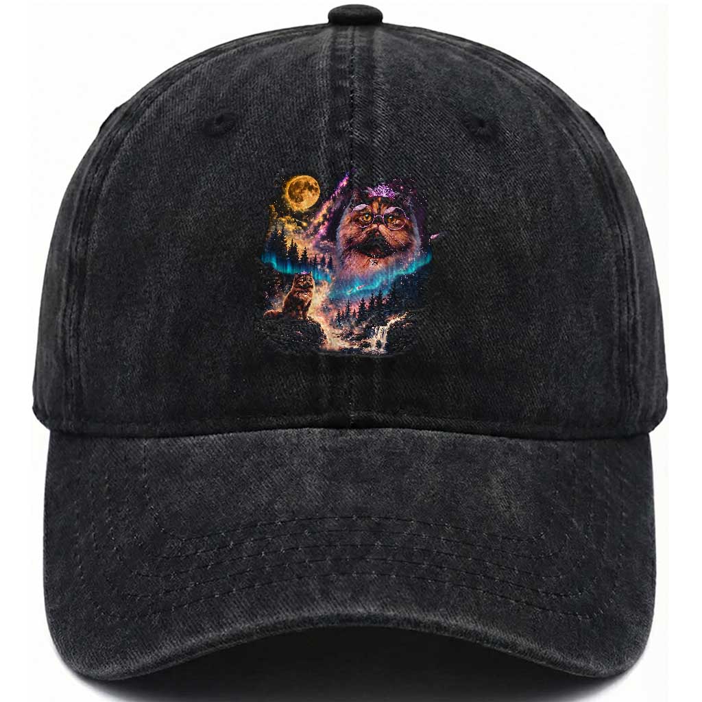 Princess Cat Howling at Moon 90's Nature Gift Washed Cotton Baseball Cap