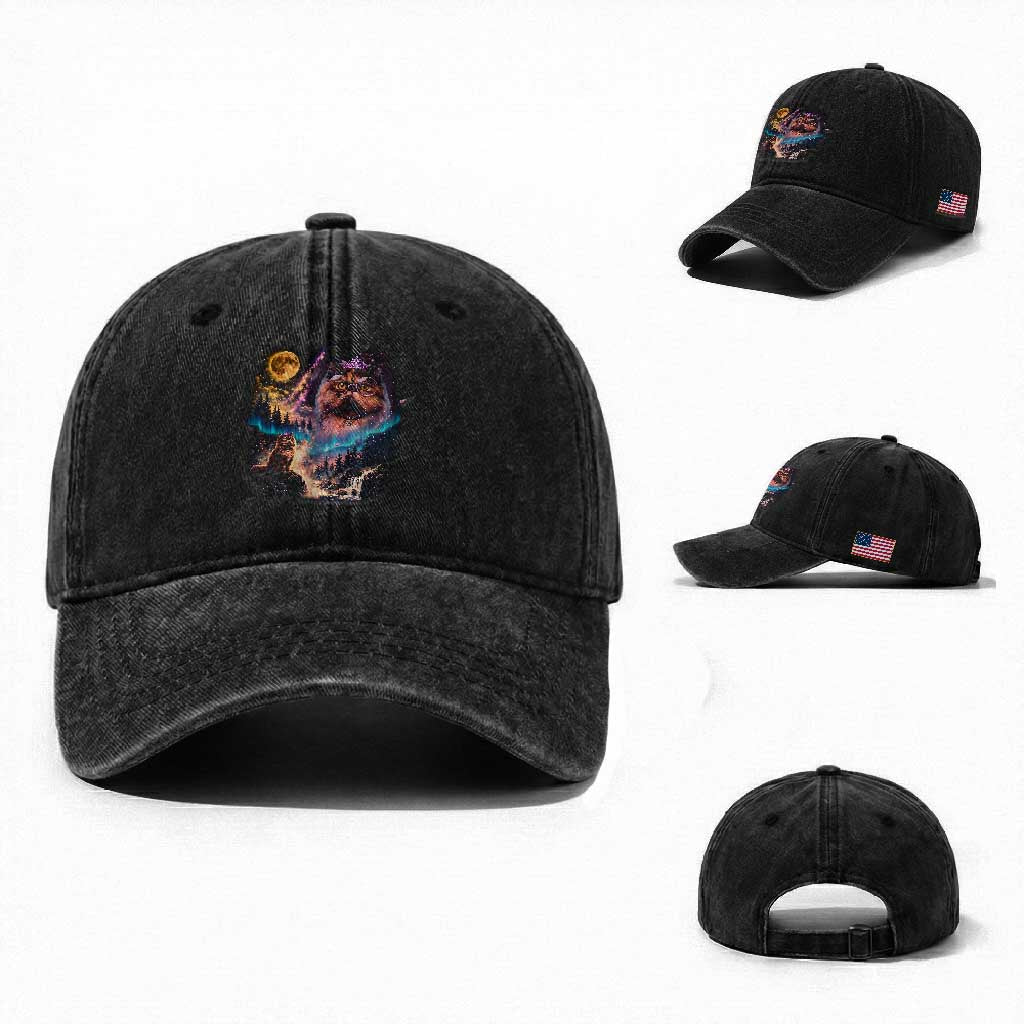 Princess Cat Howling at Moon 90's Nature Gift Washed Cotton Baseball Cap