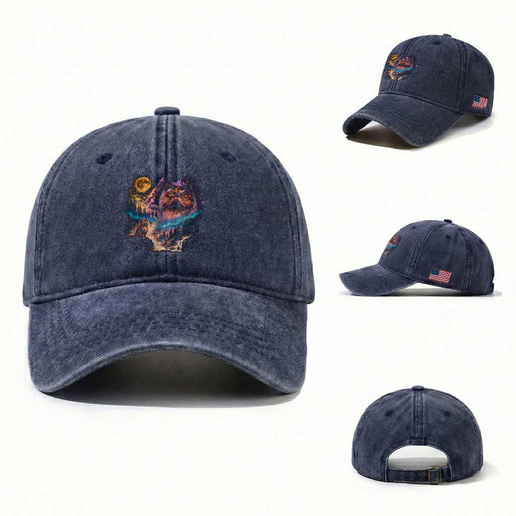 Princess Cat Howling at Moon 90's Nature Gift Washed Cotton Baseball Cap