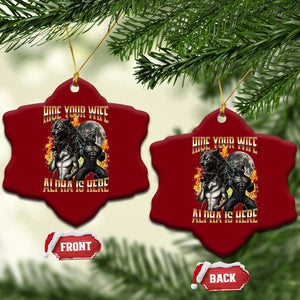Hide Your Wife The Alpha is Here Ceramic Ornament Cringe Werewolf Alpha Meme Humor TS14 Print Your Wear