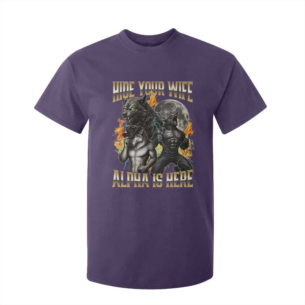 Hide Your Wife The Alpha is Here T Shirt For Kid Cringe Werewolf Alpha Meme Humor TS14 Purple Print Your Wear