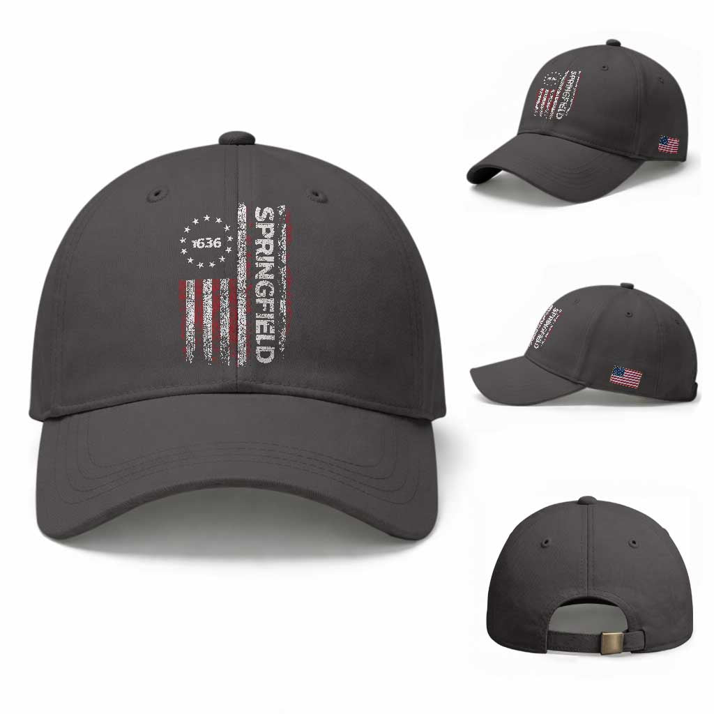 Springfield Massachusetts American Flag Established 1636 Baseball Cap TS14 Baseball Cap Universal Fit Dark Gray Print Your Wear