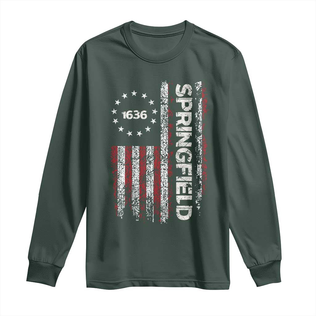Springfield Massachusetts American Flag Established 1636 Long Sleeve Shirt TS14 Dark Forest Green Print Your Wear