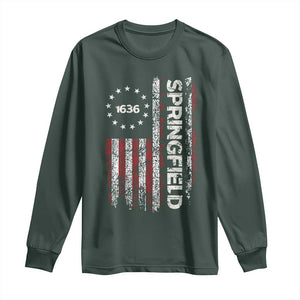 Springfield Massachusetts American Flag Established 1636 Long Sleeve Shirt TS14 Dark Forest Green Print Your Wear