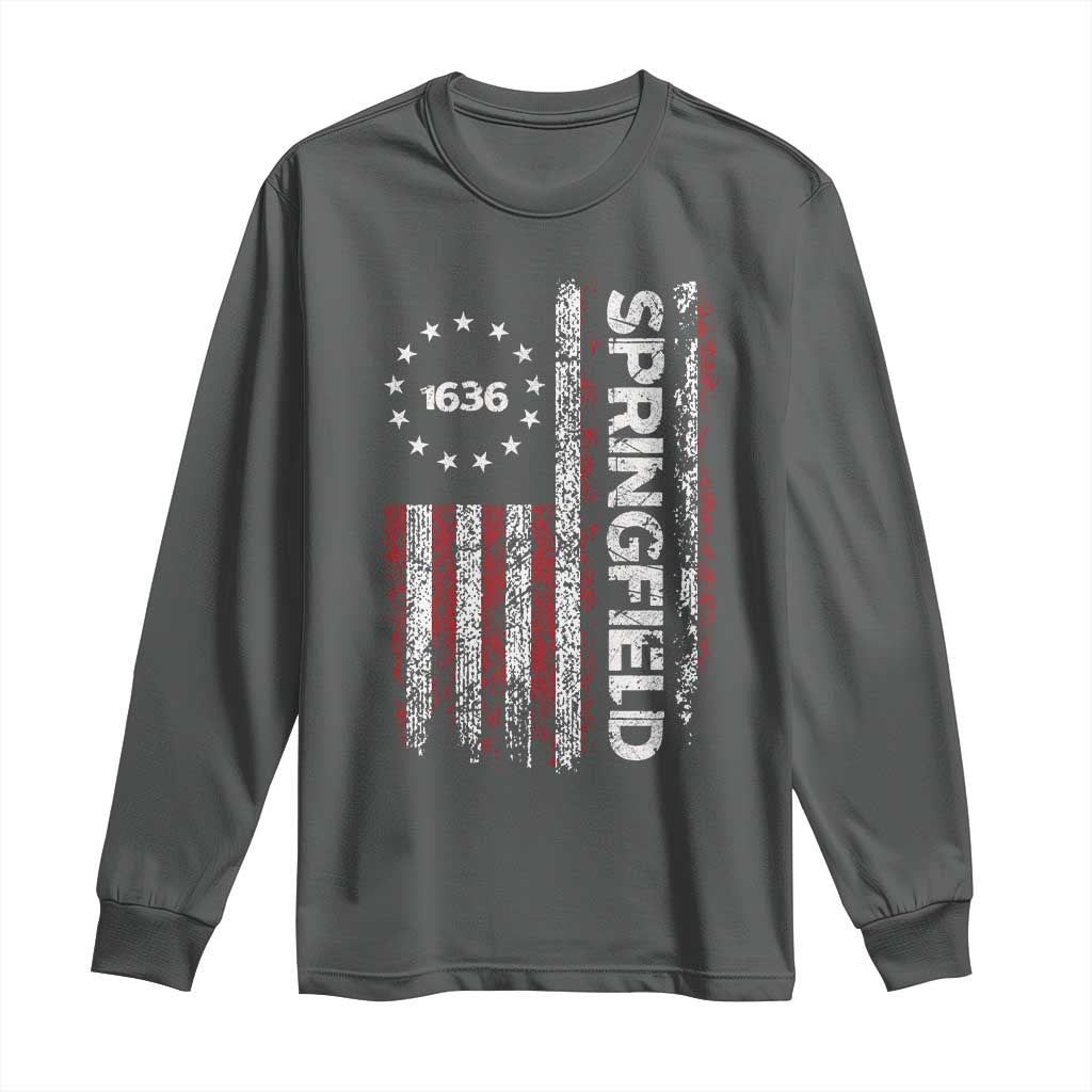 Springfield Massachusetts American Flag Established 1636 Long Sleeve Shirt TS14 Dark Heather Print Your Wear
