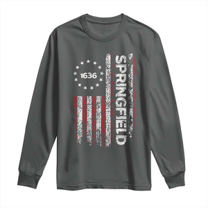 Springfield Massachusetts American Flag Established 1636 Long Sleeve Shirt TS14 Dark Heather Print Your Wear