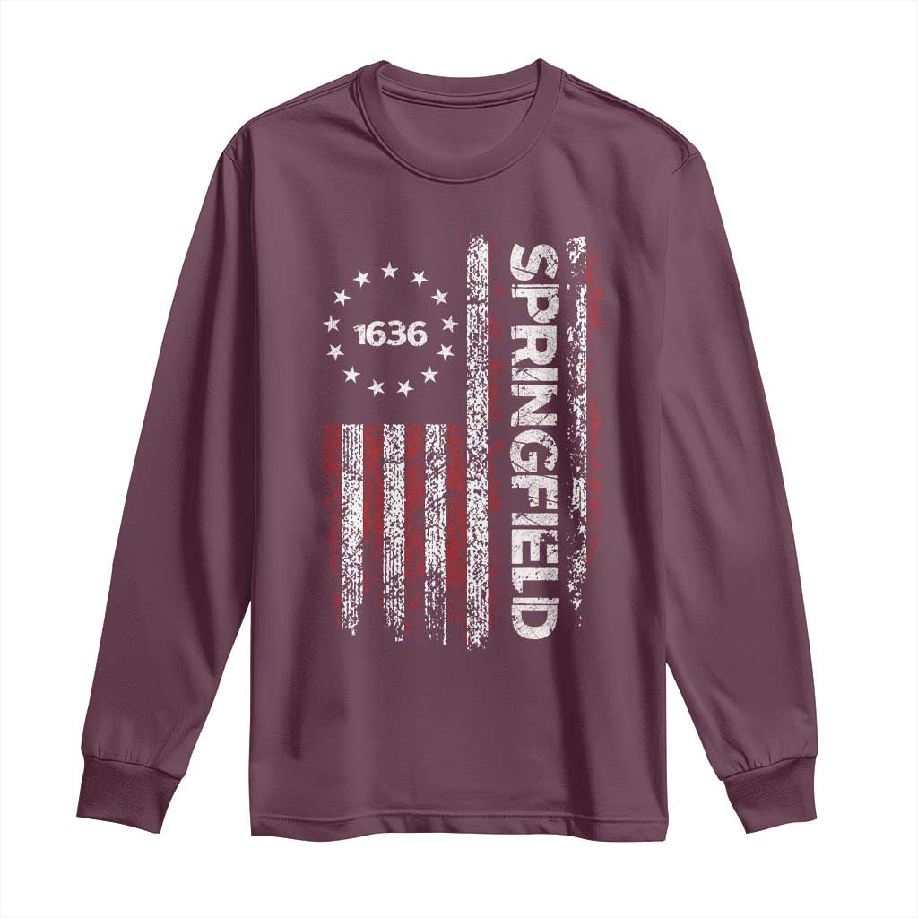 Springfield Massachusetts American Flag Established 1636 Long Sleeve Shirt TS14 Maroon Print Your Wear