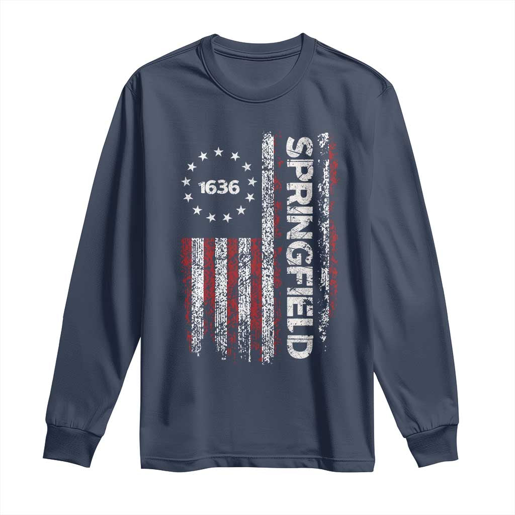 Springfield Massachusetts American Flag Established 1636 Long Sleeve Shirt TS14 Navy Print Your Wear