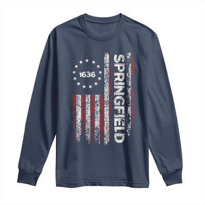 Springfield Massachusetts American Flag Established 1636 Long Sleeve Shirt TS14 Navy Print Your Wear