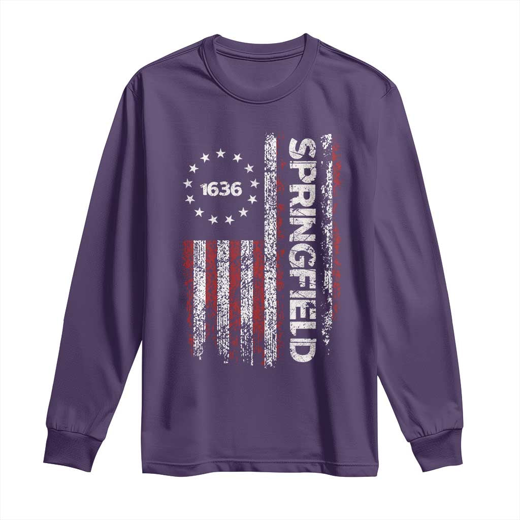 Springfield Massachusetts American Flag Established 1636 Long Sleeve Shirt TS14 Purple Print Your Wear