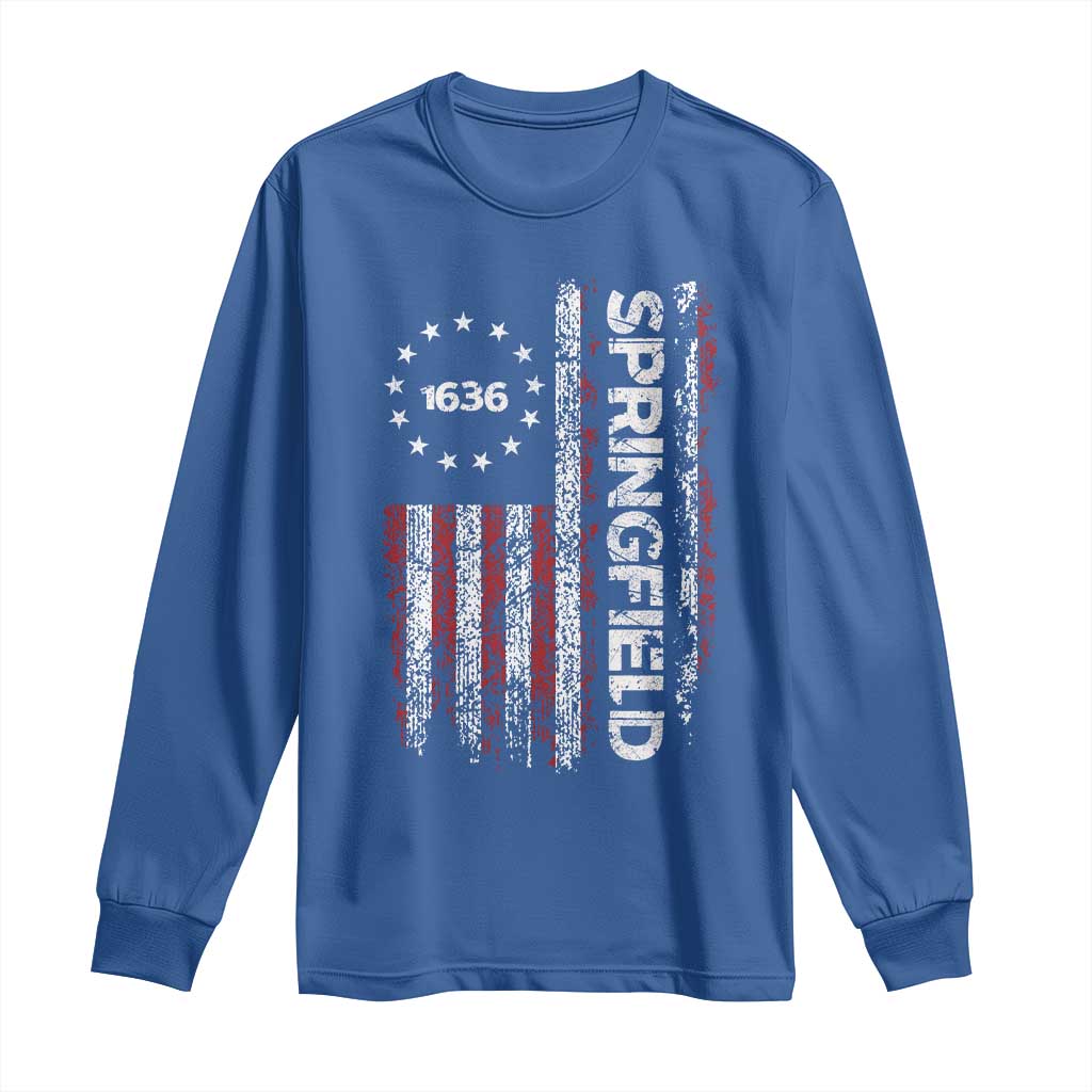Springfield Massachusetts American Flag Established 1636 Long Sleeve Shirt TS14 Royal Blue Print Your Wear