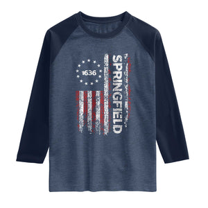 Springfield Massachusetts American Flag Established 1636 Raglan Shirt TS14 Heather Denim Navy Print Your Wear