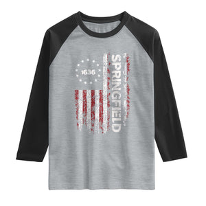 Springfield Massachusetts American Flag Established 1636 Raglan Shirt TS14 Heather Gray Black Print Your Wear