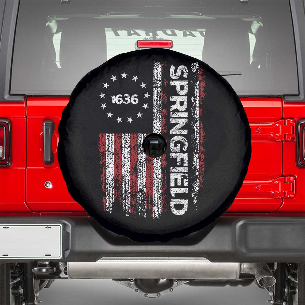 Springfield Massachusetts American Flag Established 1636 Spare Tire Cover TS14 Black Print Your Wear