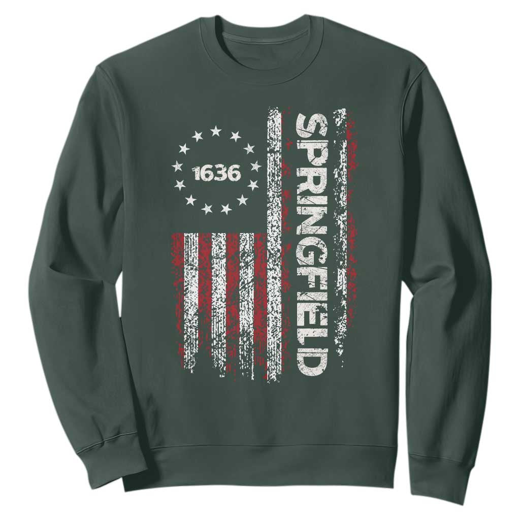 Springfield Massachusetts American Flag Established 1636 Sweatshirt TS14 Dark Forest Green Print Your Wear