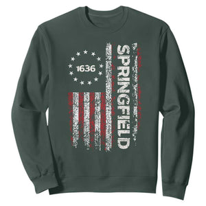Springfield Massachusetts American Flag Established 1636 Sweatshirt TS14 Dark Forest Green Print Your Wear