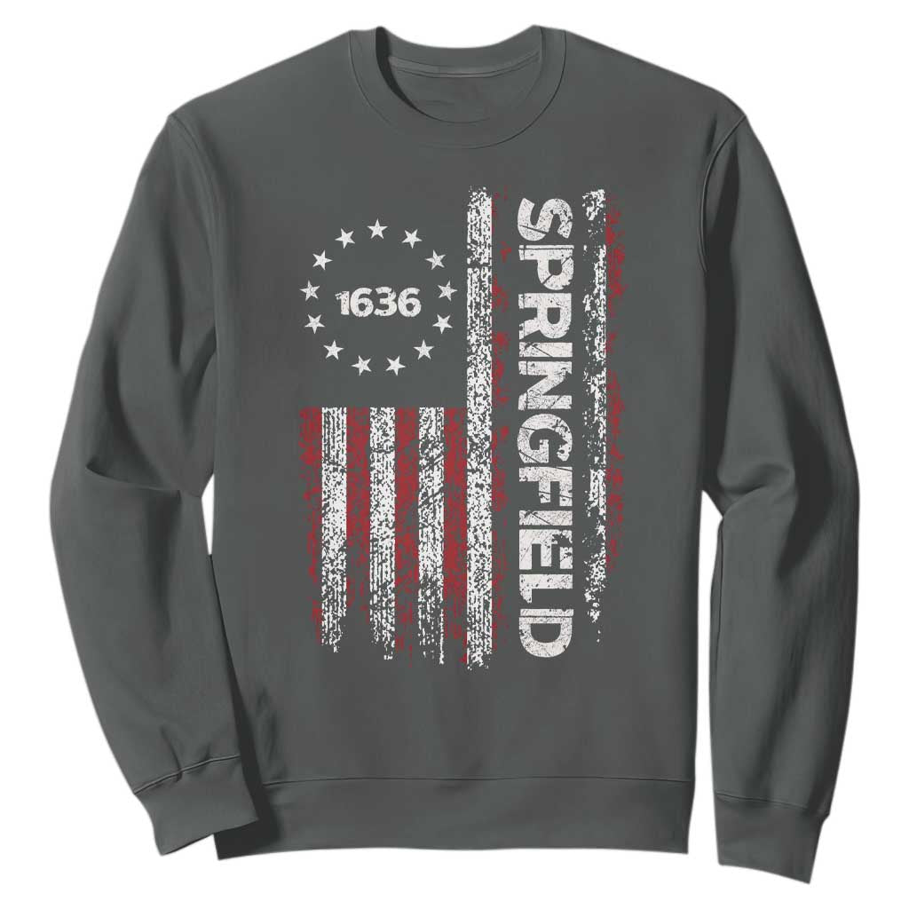Springfield Massachusetts American Flag Established 1636 Sweatshirt TS14 Dark Heather Print Your Wear