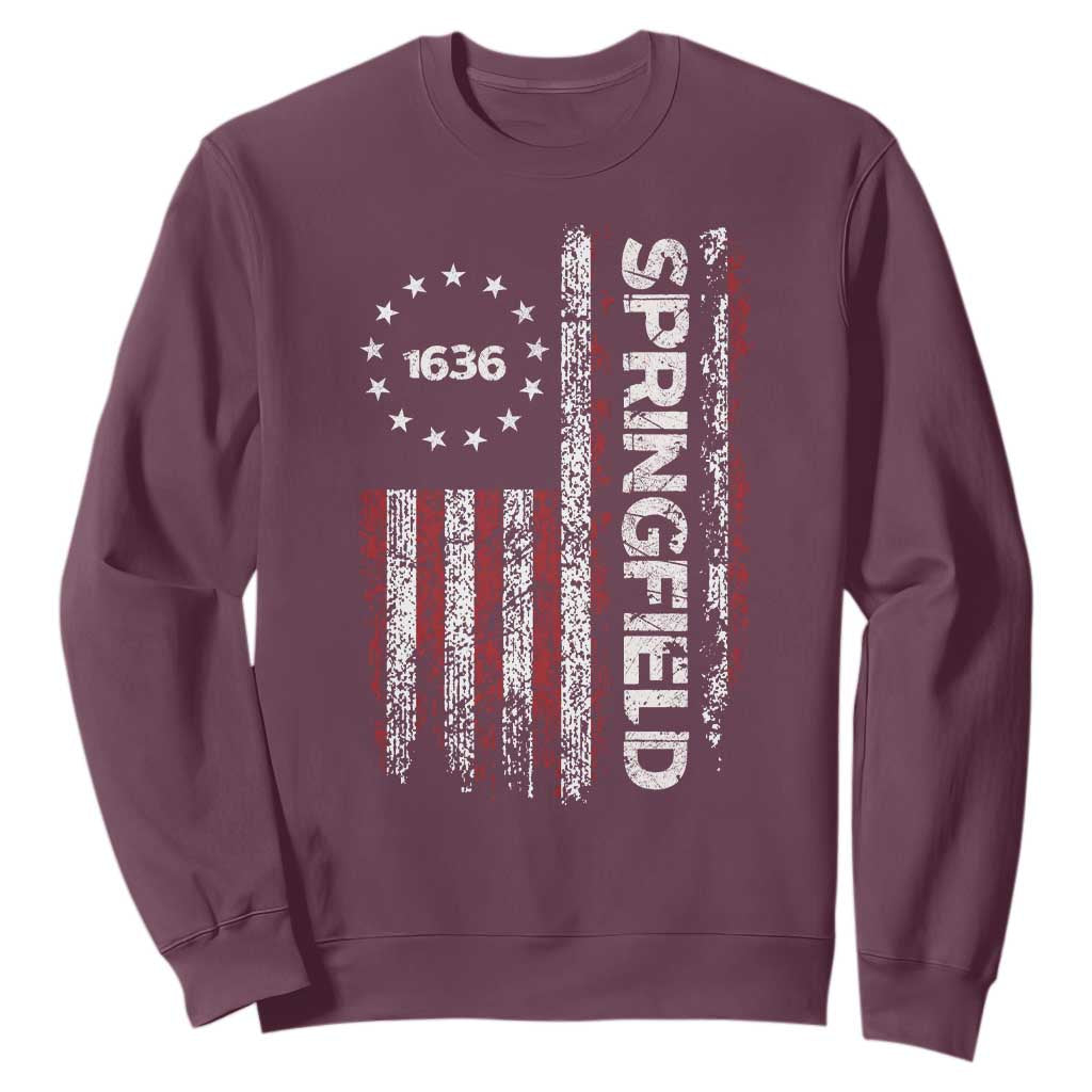 Springfield Massachusetts American Flag Established 1636 Sweatshirt TS14 Maroon Print Your Wear