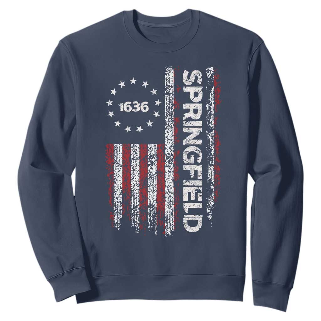Springfield Massachusetts American Flag Established 1636 Sweatshirt TS14 Navy Print Your Wear