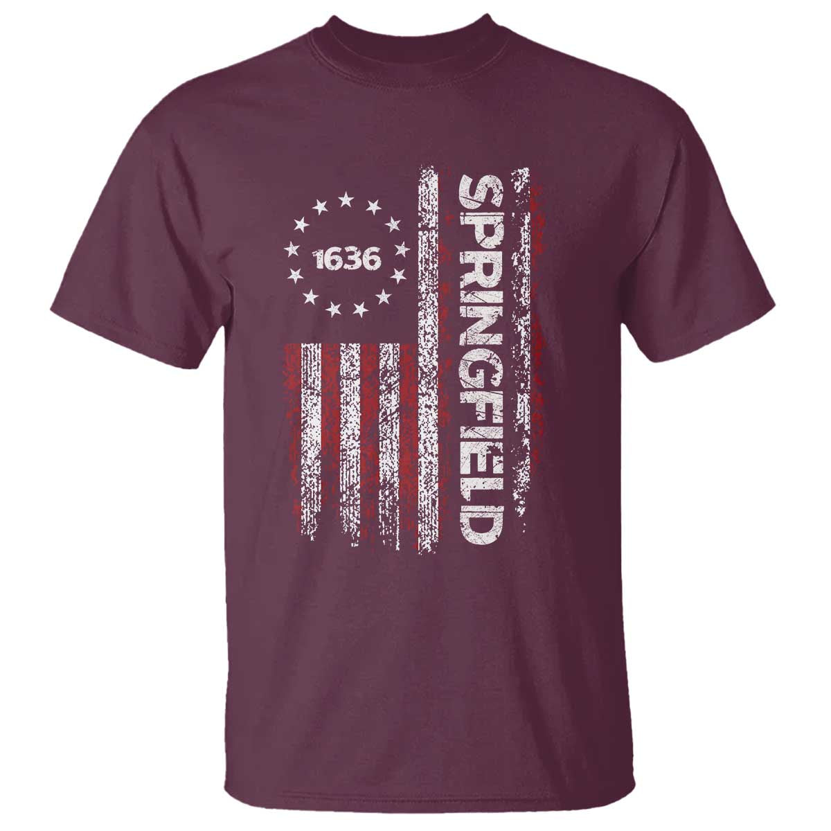 Springfield Massachusetts American Flag Established 1636 T Shirt TS14 Maroon Print Your Wear