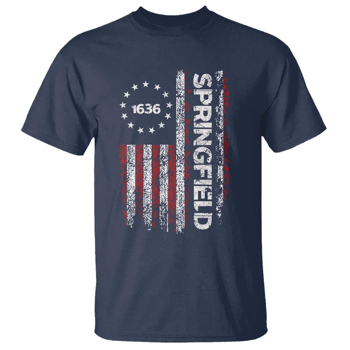 Springfield Massachusetts American Flag Established 1636 T Shirt TS14 Navy Print Your Wear