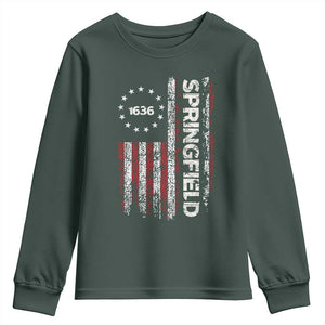 Springfield Massachusetts American Flag Established 1636 Youth Sweatshirt TS14 Dark Forest Green Print Your Wear
