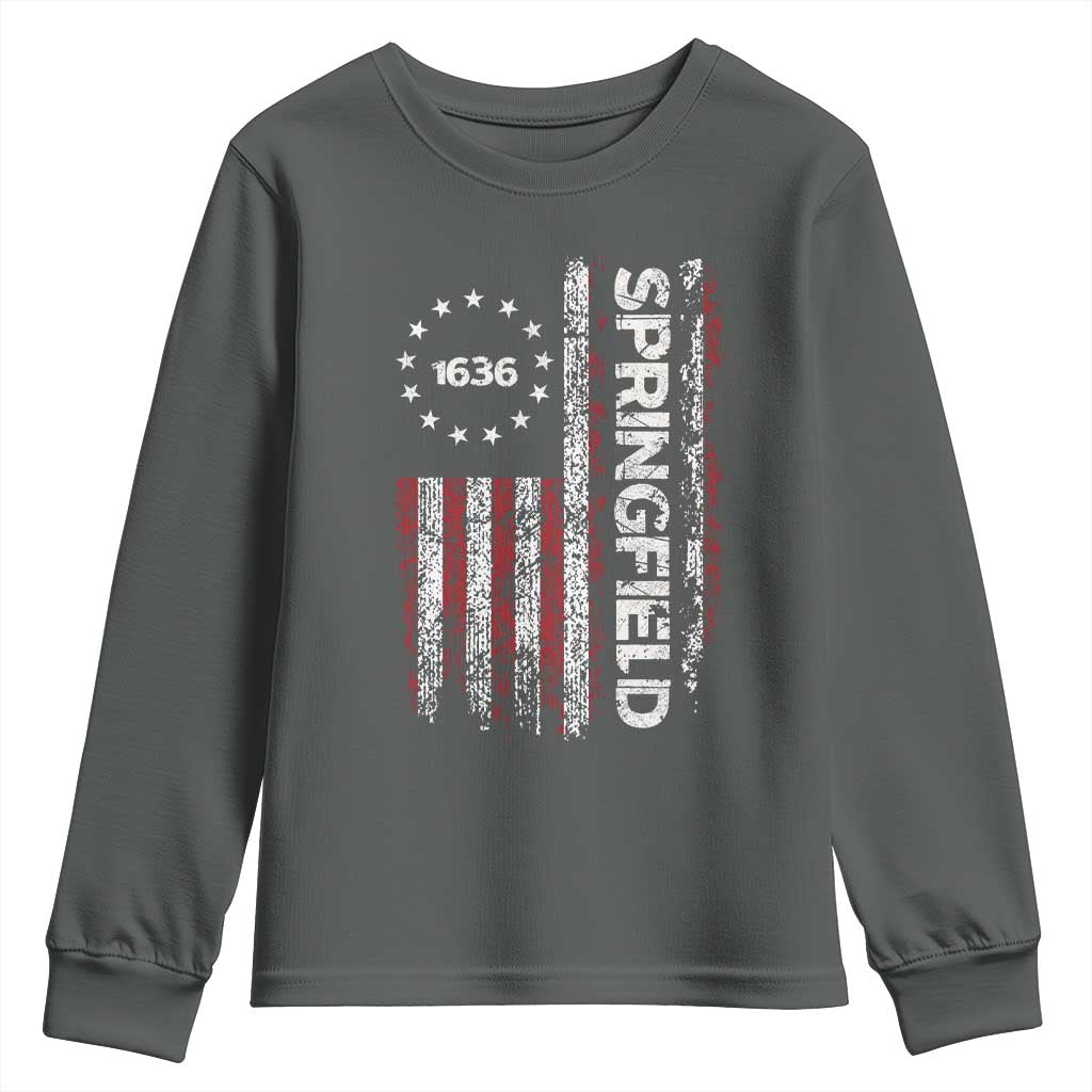 Springfield Massachusetts American Flag Established 1636 Youth Sweatshirt TS14 Dark Heather Print Your Wear